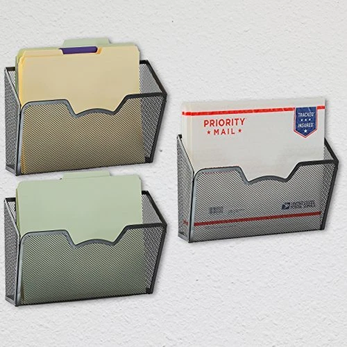 3 Pack - SimpleHouseware Wall Mount Single Pocket File Organizer Holder Black