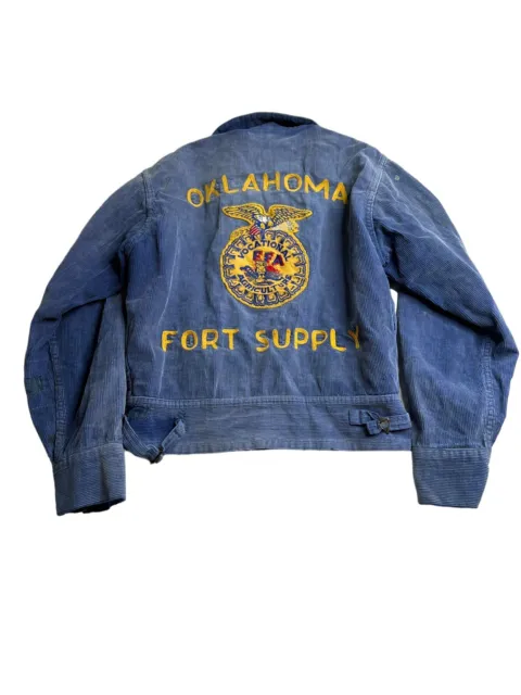 Vintage 60s FFA Blue Corduroy Jacket Oklahoma Fort Supply Size Small