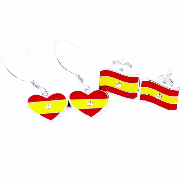 Pendientes plata de primera ley 925 con la bandera española y un cristal