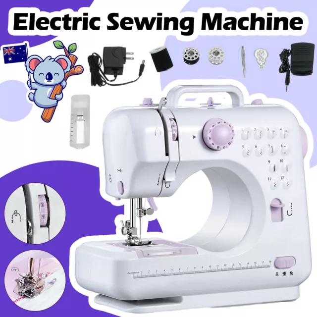 12 Stitches Mini Electric Sewing Machine Portable Overlock 2 Speeds Foot Pedal