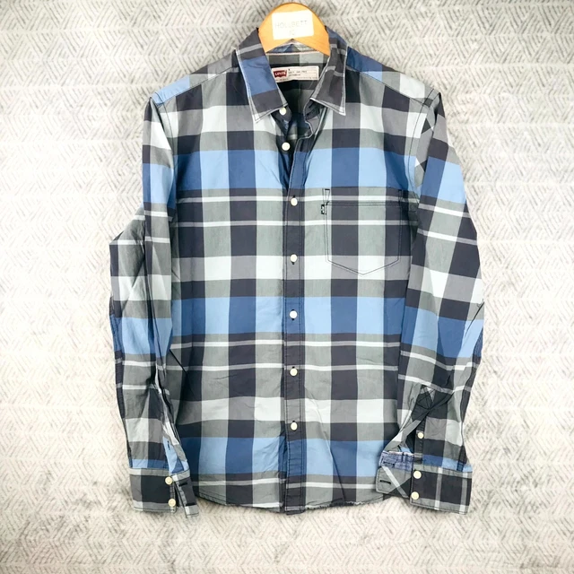 Chemise à Carreaux Bleu Et Blanc Hollister - Manches Longues Taille M - Occasion Très Bon État