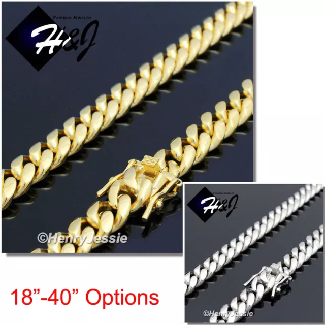 18-40"MEN Stainless Steel 7mm Silver/Gold Plated Miami Cuban Curb Necklace*N154