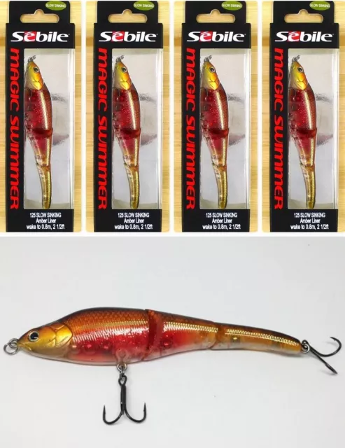 (4) Sebile Magic Swimmer 125 Slow Sinking 5" Swimbait 3/4 Oz Amber Liner New