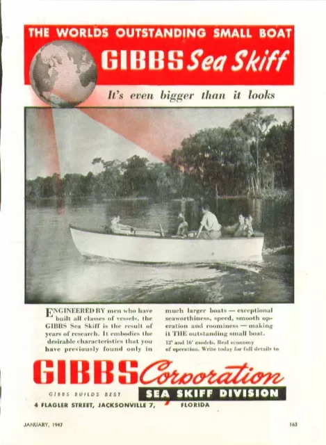 The World's Outstanding Small Boat: Gibbs Sea Skiff ad 1947 Jacksonville FL