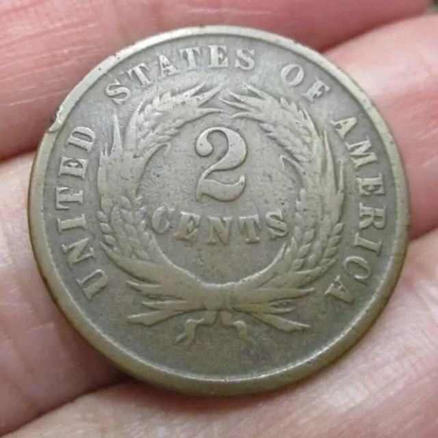 United States 2 Cents Coin 1864 Rotated Off Center Reeds antique penny Civil War