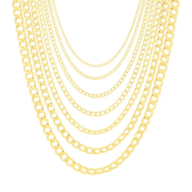 Real 14K Yellow Gold 2mm-7.5mm Italian Cuban Link Curb Chain Necklace, 16"- 30"