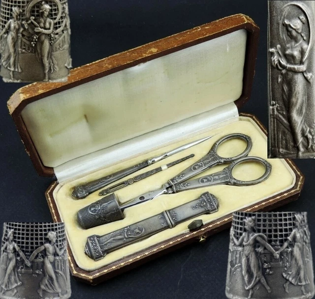 Coulant De Sautoir Ancien En Argent Art Nouveau - Forme Cœur Fleuri - Parfait état Fonctionnel