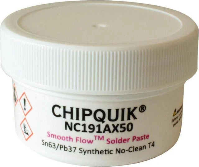 Chip Quik NC191AX50 Smooth Flow Leaded Solder Paste Sn63/Pb37 T4 50g Jar