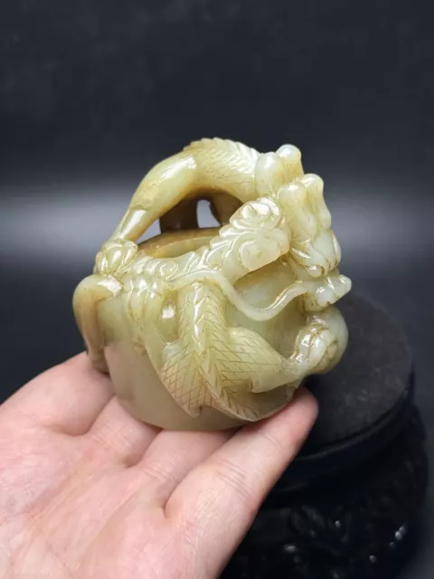 Chinese Exquisite Handmade Dragon carving Hetian Jade Thumb Ring