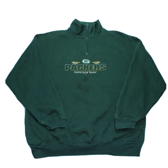 Vintage Lee Sport Green Bay Packets 1/4 Zip Sweatshirt NFL Green Jumper Size XL
