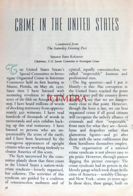 'Crime in the United States' - Original 1951 Magazine Cutting