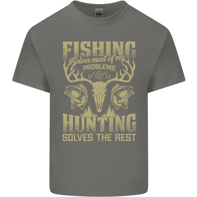 T-shirt da pesca e caccia pescatore cacciatore divertente da uomo cotone 6
