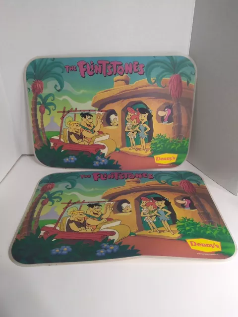 Set of 2 Vintage Denny's The Flintstones Laminated Place Mat 1989 Advertising