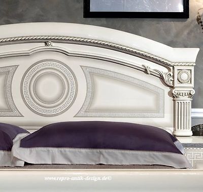 Luxury Baroque Marriage Double Bed Cream White Silver High Gloss Pad Bed 180x200 2