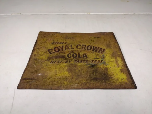 Vintage Yellow & Red Drink RC Cola Royal Crown Embossed Tin Metal Sign 16x14"