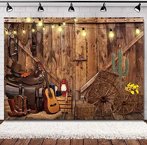 Farm Barn Backdrop Rustic Warehouse Barnyard Fall Wooden Door 7Wx5H Cowboy
