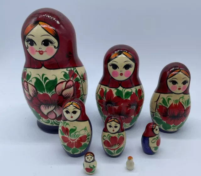 Russian Nesting Dolls Babushka Matryoshka Set Of 9 Girls Hand Painted 6”-.5”