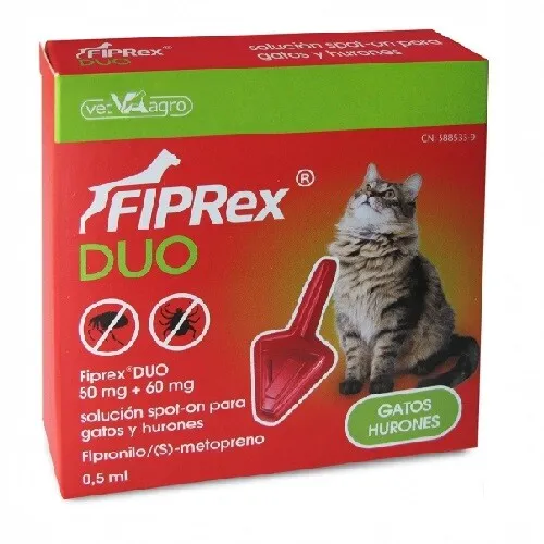 FIPREX DUO Gatos y Hurones Pipeta Antiparasitaria, Fipronilo 50 mg (S)-Metopreno