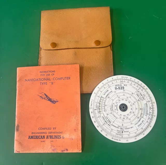 American Airlines Navigational Computer W/Case & Manual 1943