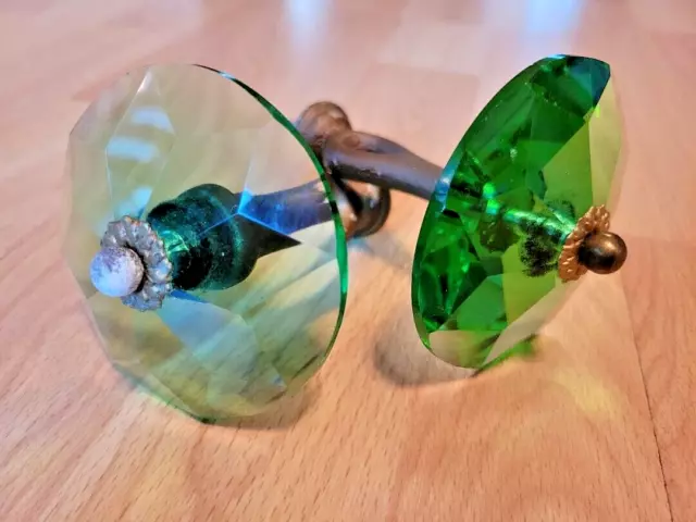 Green Glass, Faceted Drapery Curtain Drapery Tie Backs, Vintage set of 2