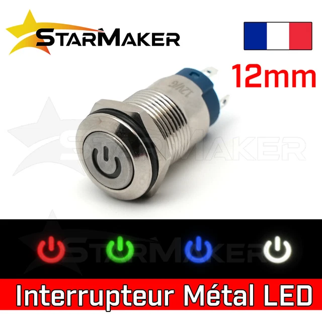 Bouton poussoir permanent métal LED - 12mm 12-24V Interrupteur latching étanche