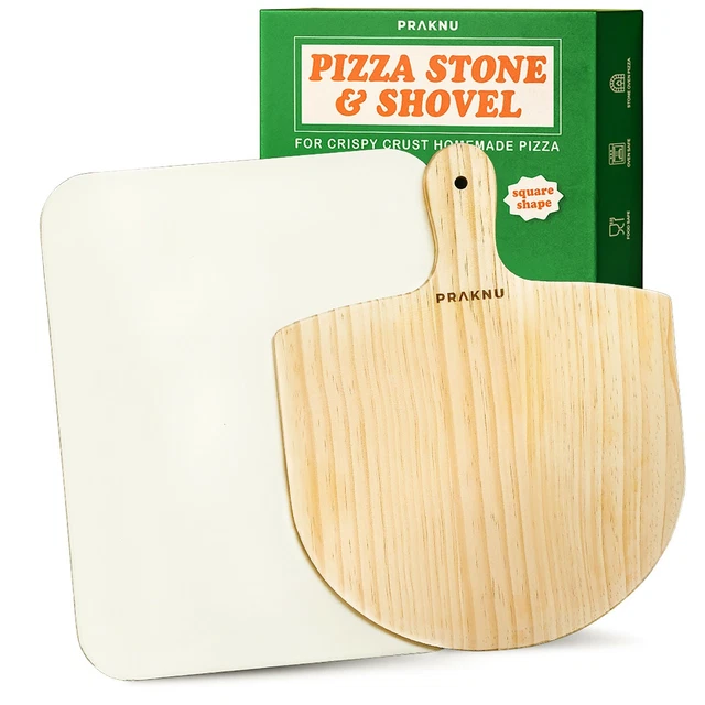 Pizzastein eckig und Schieber Set Backofen Grill Ofen Pizza Brot Flammkuchen