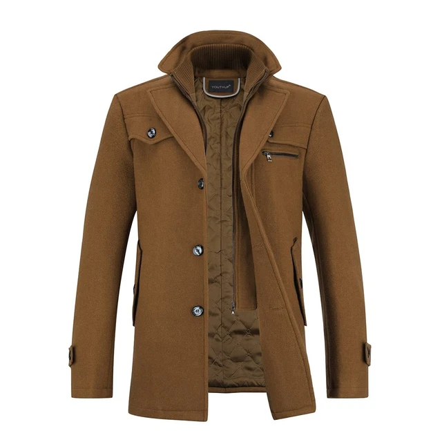 MANTEAU HOMME HIVER Chaud Long Veste en Laine Epais Parka Trench