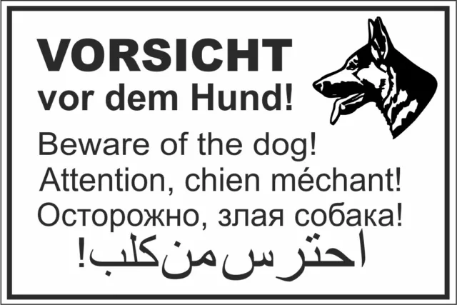 Schild Vorsicht vor dem Hund! mehrsprachig PVC weiß sehr stabil für außen #H1