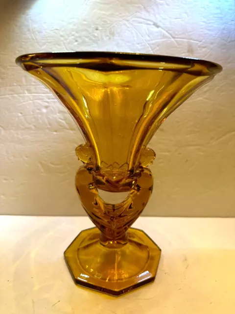 Walther Sohne? Art Deco Nudes, Large Amber Glass Vase