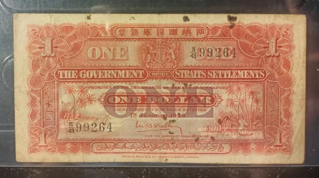 Straits Settlements Banknote $1 Dollar 1929. Straits Settlements Banknote $1 Dollar 1929.