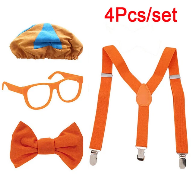 4Pcs Kid Blippi Dress Up Set - Hat Glasses Suspenders Bow Tie Cosplay Costume UK