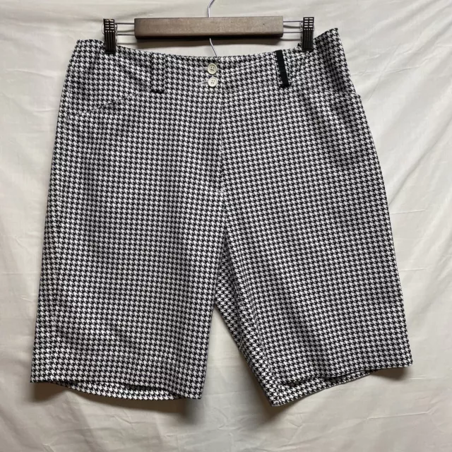 Nike Dri Fit Golf Houndstooth Shorts Size 10 Women Black White Bermuda