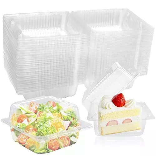 100 PCS Clear Plastic Square Hinged Food Container,Plastic Take Out