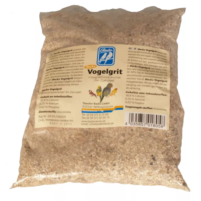 Backs Vogelgrit 1kg Mineralfuttermittel für Ziervögel