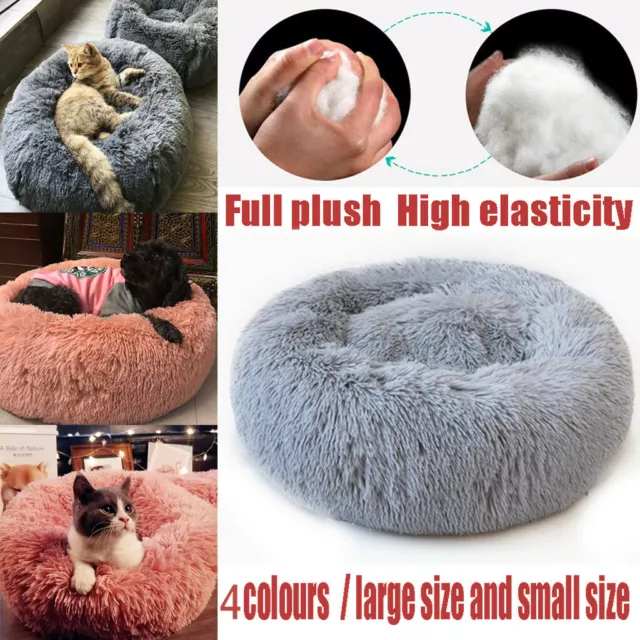 Pet Dog Cat Calming Bed Round Nest Warm Soft Plush Sleeping Flufy Washable Mat
