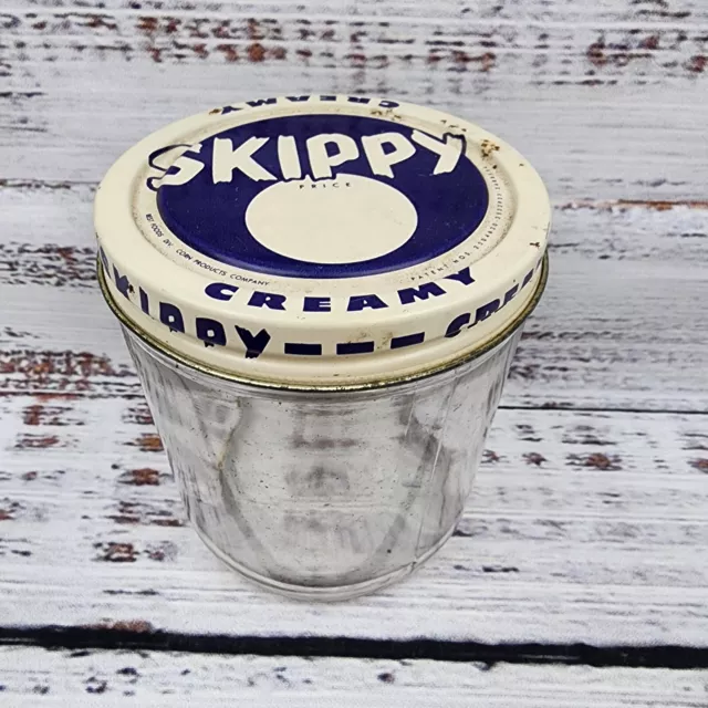 Vintage 1 Cup 3.5" Skippy Creamy Peanut Butter Glass Jar With Lid READ