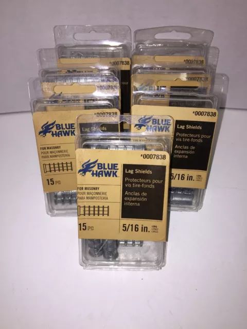 NEW Lot of 7 Pk Blue Hawk Masonry Lag Shields 5/16" - 15 Pc LONG 0007838