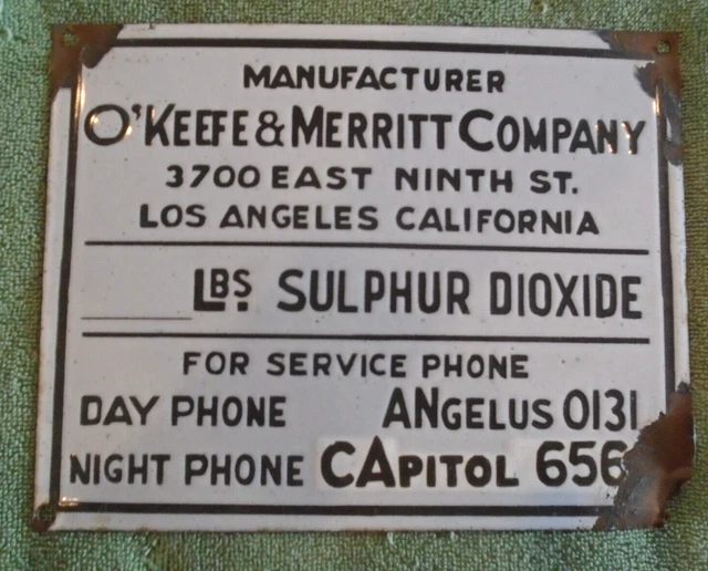 Vintage Porcelain Sign  O'Keefe & Merritt Stove Los Angeles