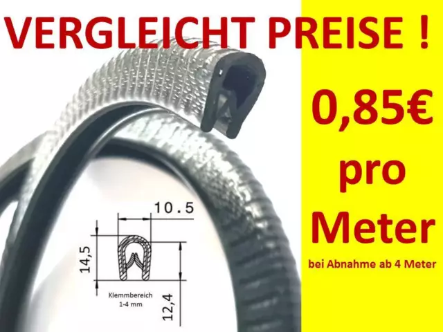 Kederband PVC Kantenschutz Gummi Dicht Klemmprofil Blech Stahleinlage KB  0,8-2