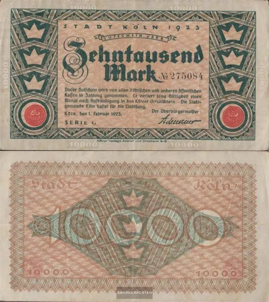 Köln Inflationsgeld der Stadt Köln gebraucht (III) 1923 10.000 Mark