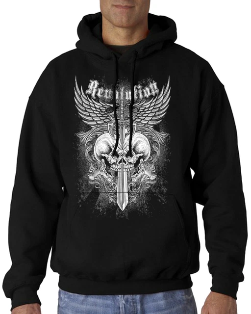 Felpa con cappuccio uomo rivoluzione medievale Velocitee teschi da combattimento gotico biker A22636
