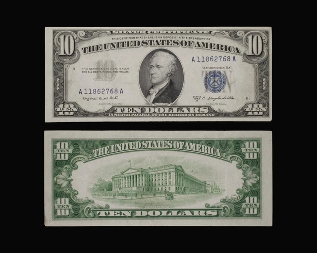 1953-B $10 Silver Certificate VF+ condition Fr. 1708 US Currency Tough Series