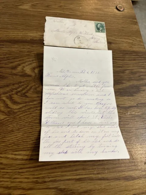VINTAGE HAND WRITTEN Letter Dated Feb, 4 1872 Mt Vernon w/ Envelope to ...