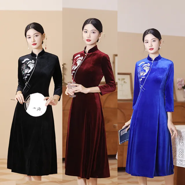 2023 Chinese Tang Woman Velvet National Style Cheongsam Wedding Formal Dresses