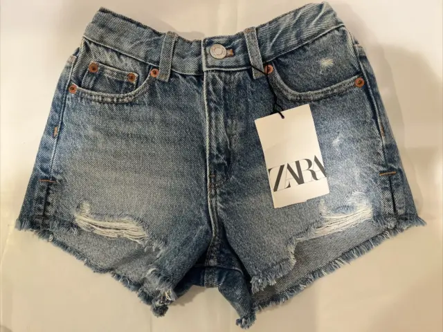 ZARA Denim Jean Shorts Hi-Rise Short Distressed 5252/604 ~ Size 7 Years Girls