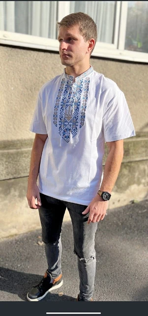 Ukrainian embroidered shirt for man sorochka vyshyvanka of cotton, patriotic