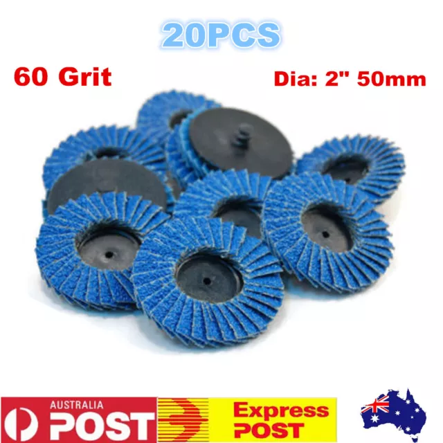 20 X 2" Inch 60 Grit Flap Sanding Discs Wheel Type R Roloc Threaded Twist Lock