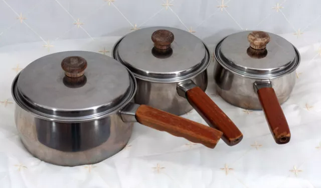 Prestige Lifetime Saucepan Set Stainless Steel Copper Bottom Wooden Handles