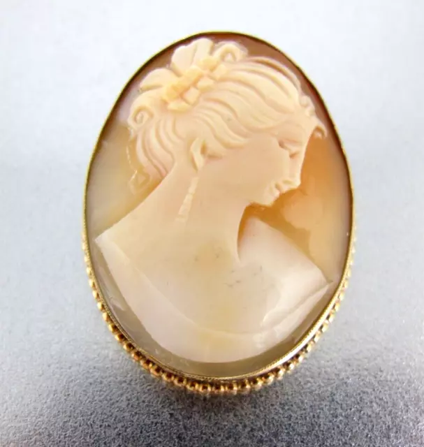 Vtg. AMCO 14K Gold Filled Carved Cameo Brooch Pendant