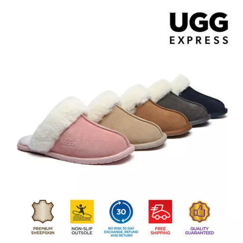 AUSTRALIAN SHEPHERD®UGG Slippers Women Men Sheepskin Wool Slippers Nonslip Rosa